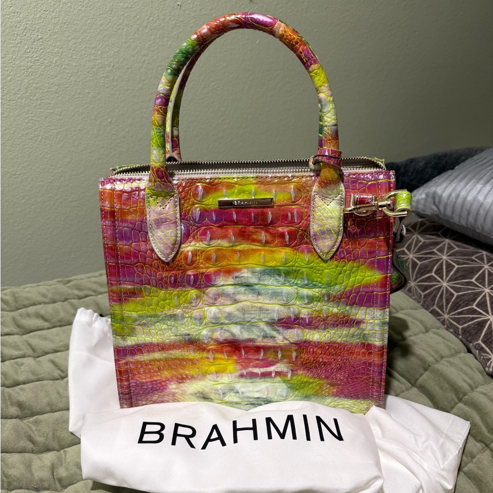 Rare Brahmin handbag - watercolors, pink and green
